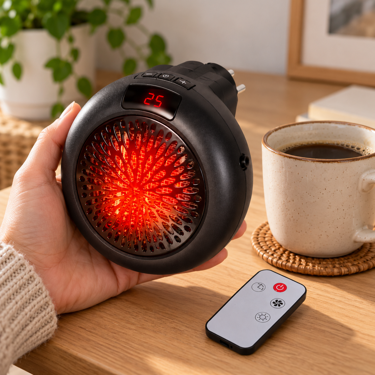 Mini calefactor cerámico de enchufe Coloria 900W con mando
